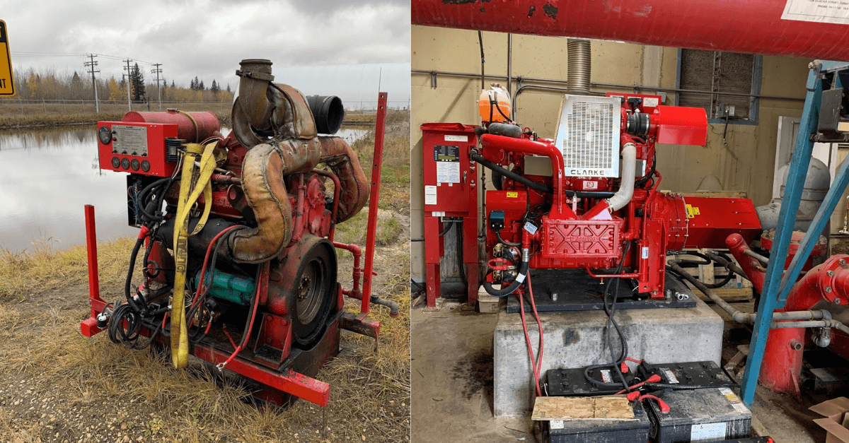 Before and after a fire diesel engine upgrade