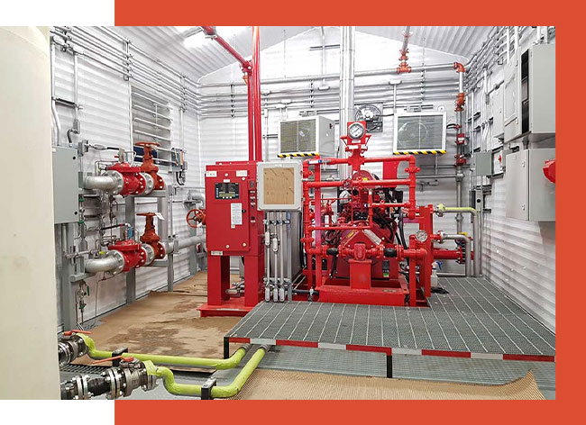 A fire pump system inside a modular structure.