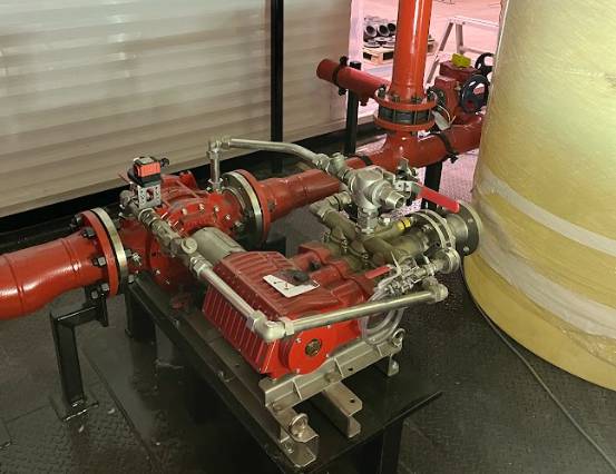 Compact-Foam-System Chamco-engineered FireDos system featuring a mechanical, water-powered foam pump, part of a turnkey fire protection solution for cost-conscious oil & gas customers.